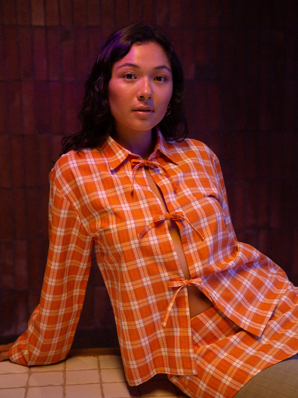 Saam Orange Check Shirt