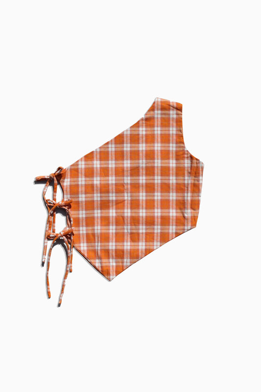 Kiki Orange Check One Shoulder Top