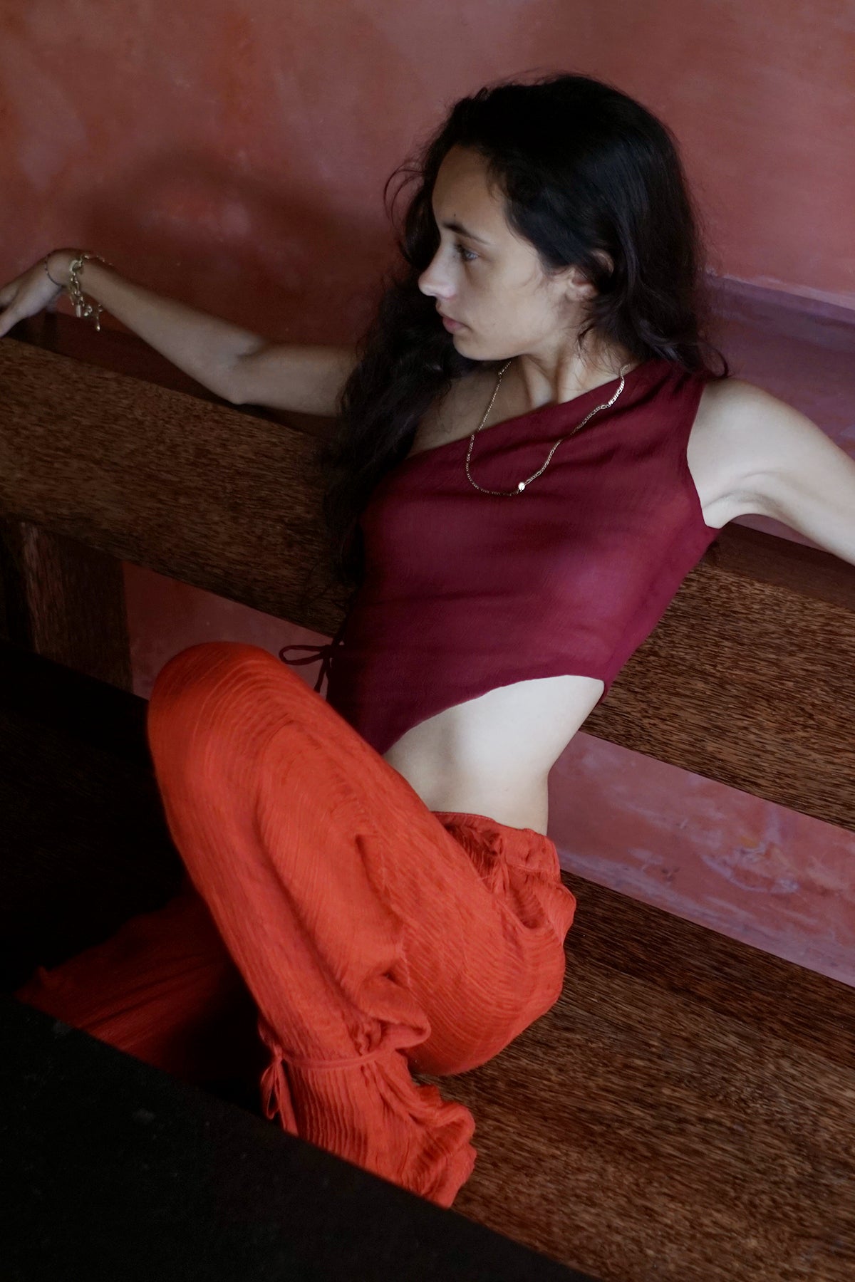 Kiki Plum Silk One Shoulder Top