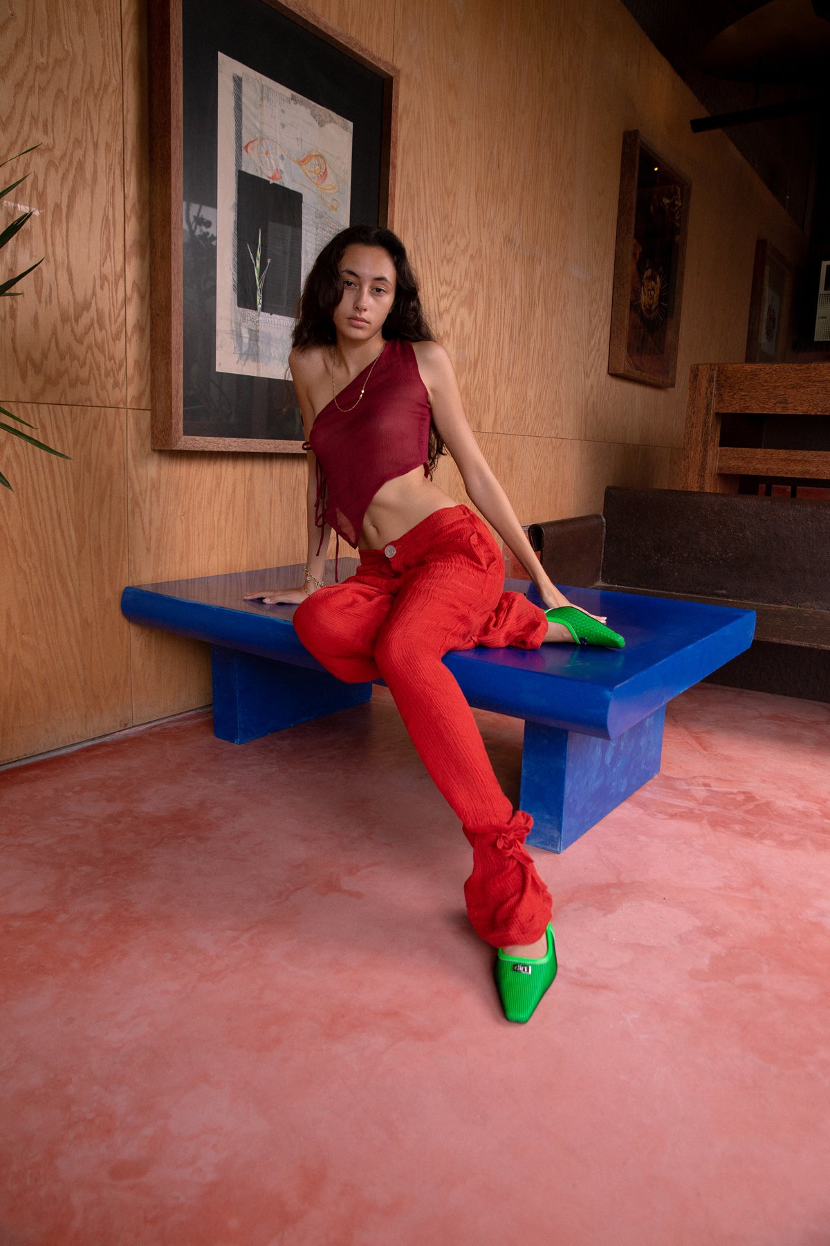 Rumi Barong Red Silk Trousers