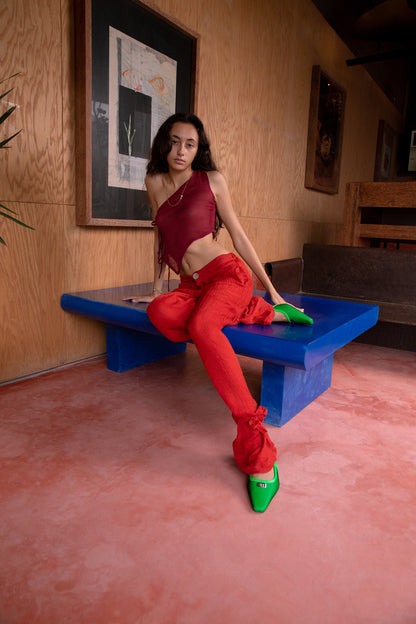 Rumi Barong Red Silk Trousers